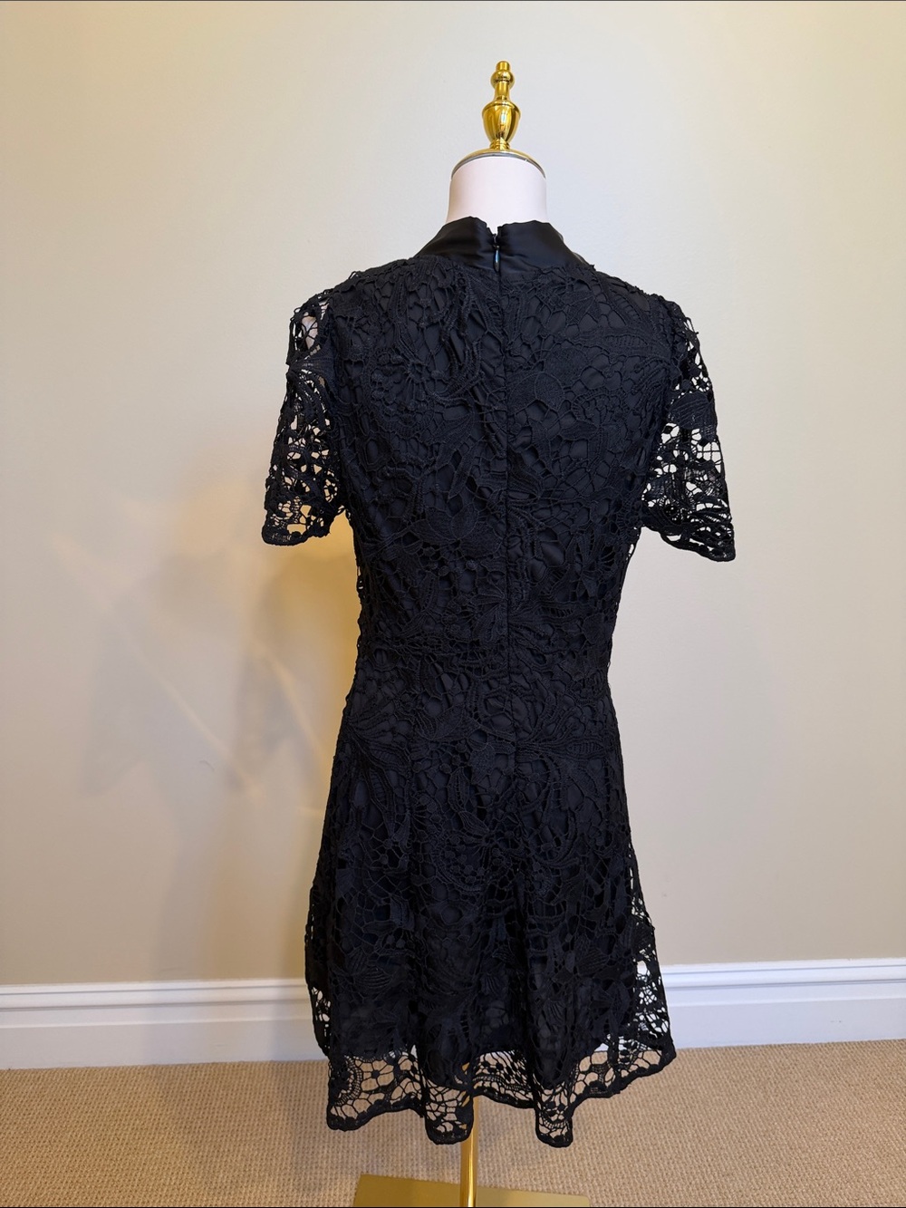 SugarLips Black Lace Bow Neck Mini Dress NWT Size M Crochet A-Line Party Dress - Picture 6 of 8